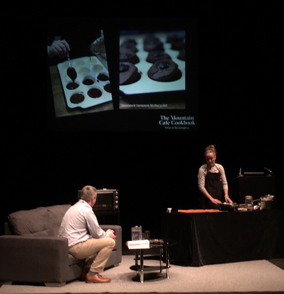 Kirsten Gilmour from the Mountain Cafe Aviemore rustling up some of her famous sweet creations on the stage!