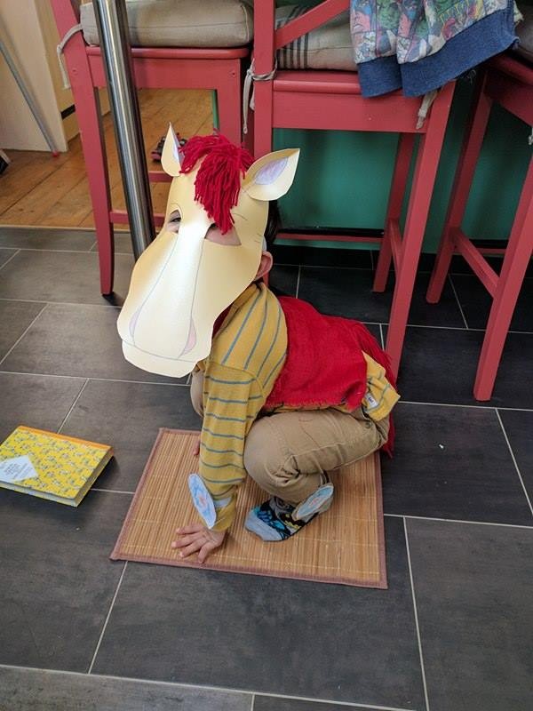 Giddy up! Hari looks brilliant as The Little Wooden Horse from his favourite story.