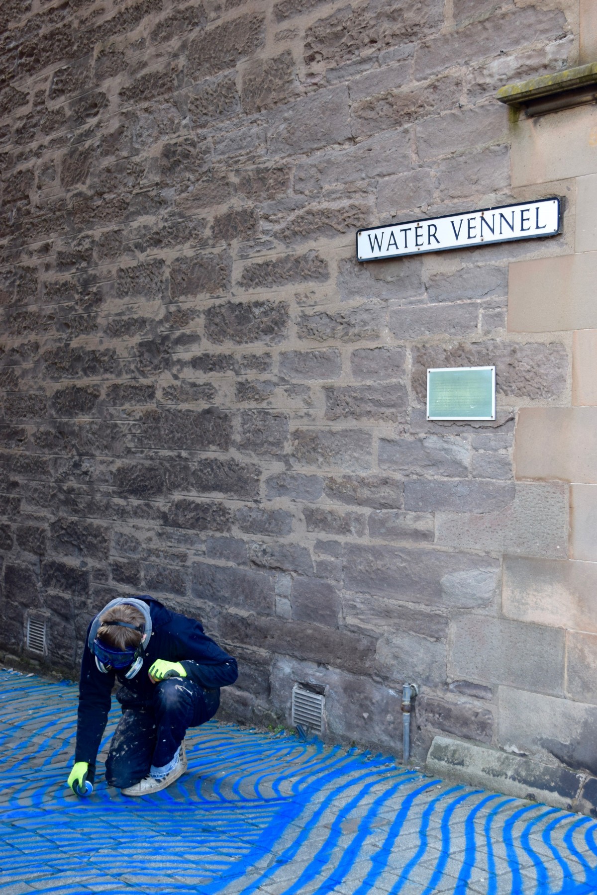 Vennels Guerilla Art Project Water Vennel painting cobbles blue
