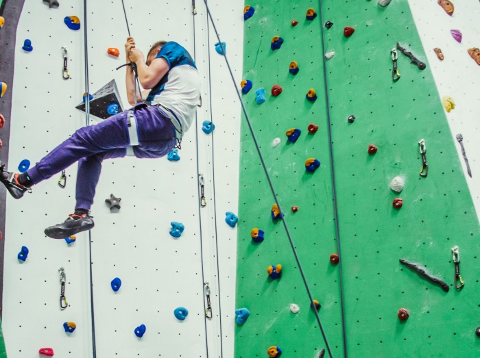 Perth College Climbing Wall - Gary coming down