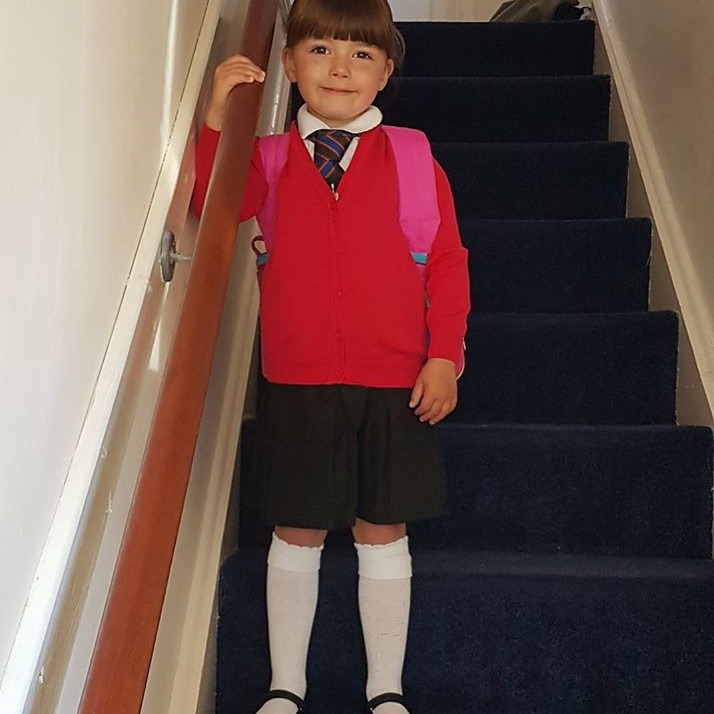 Alison Marshall sent this picture  of her beautiful daughter ready to go into P1.