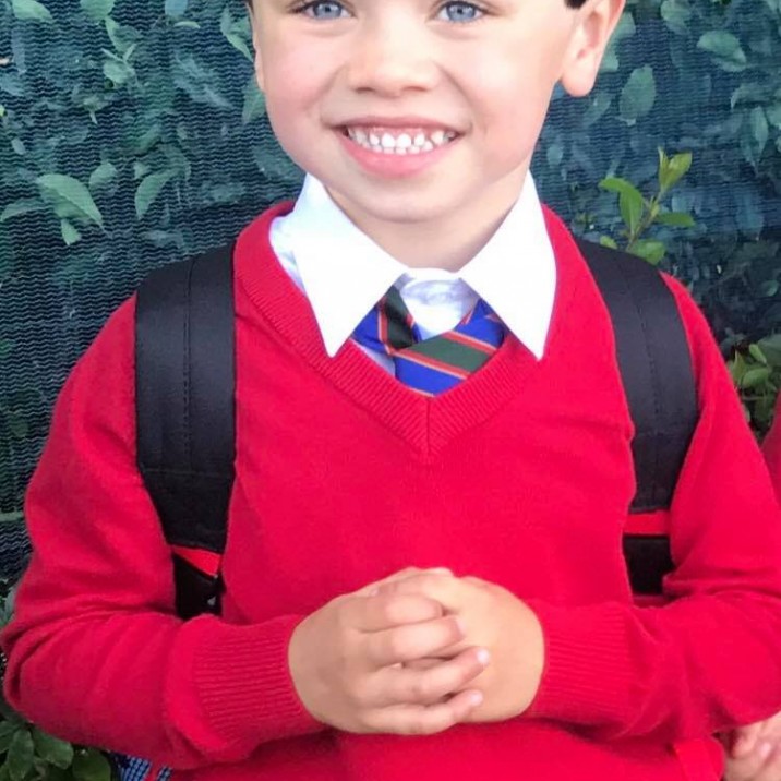 Kellan Nicoll looking really chuffed to be starting P1 Tulloch Primary!