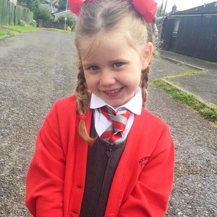 Kelli Kirk sent this super cute pic of her daughter all ready for her first day at school.