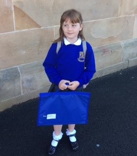 Sophie all ready for her first day at Craigie Primary School!