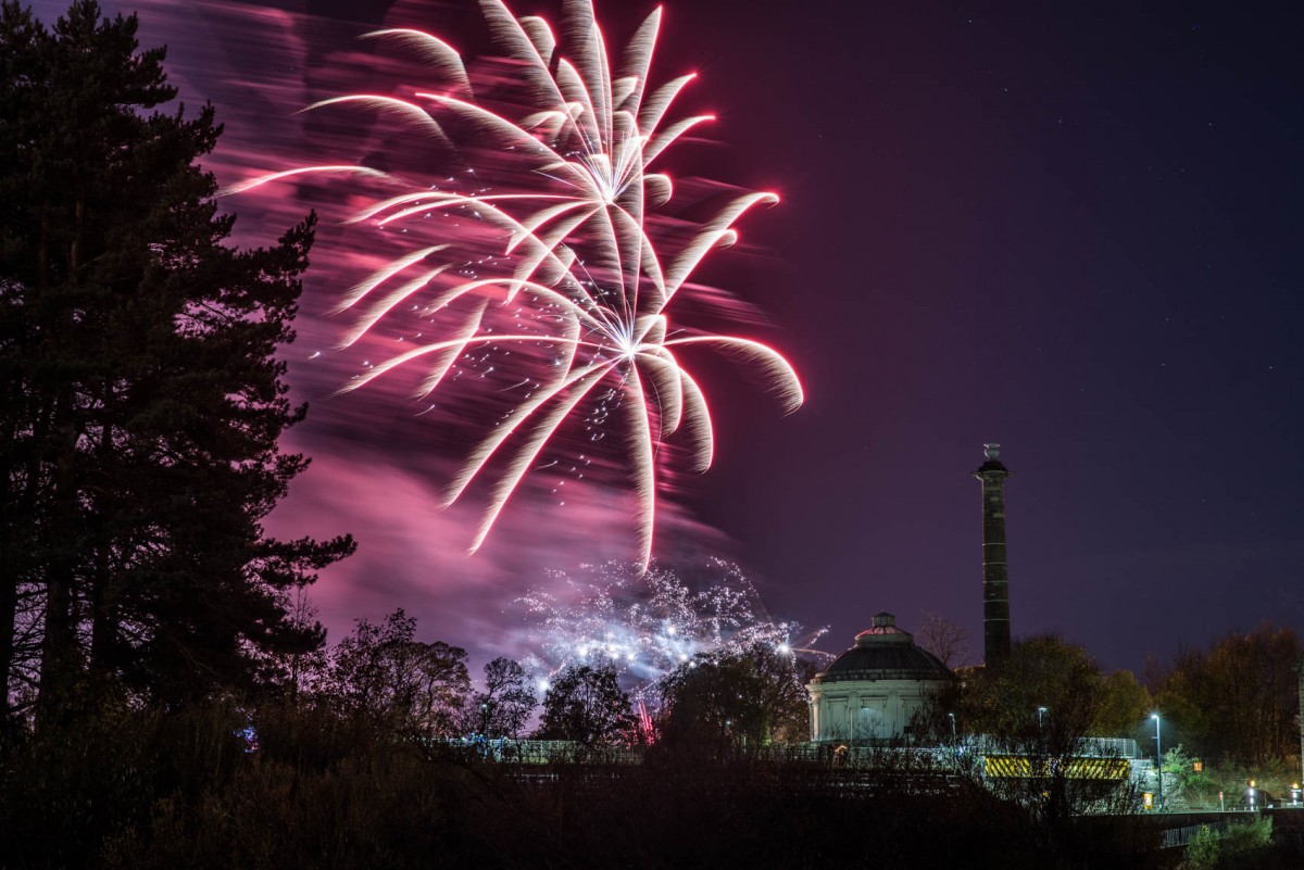Pink neon fireworks lighting up the sky