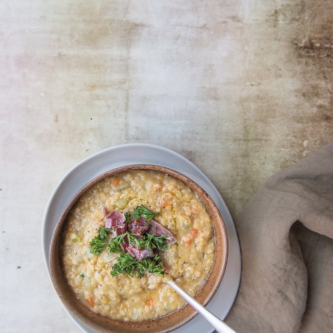 Tasty smoked ham and lentil soup recipe.