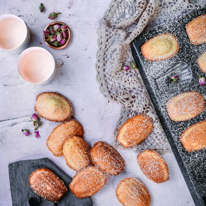 Tasty homemade rum infused madeleines.