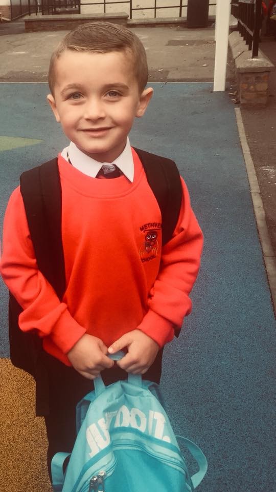 Luke Henderson is off to his first day of school