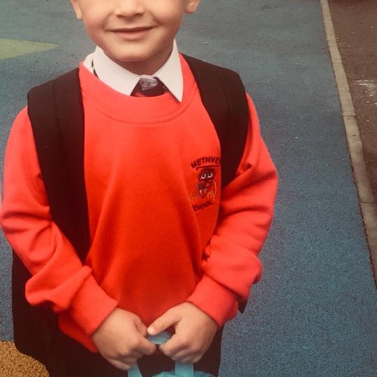 Luke Henderson is off to his first day of school