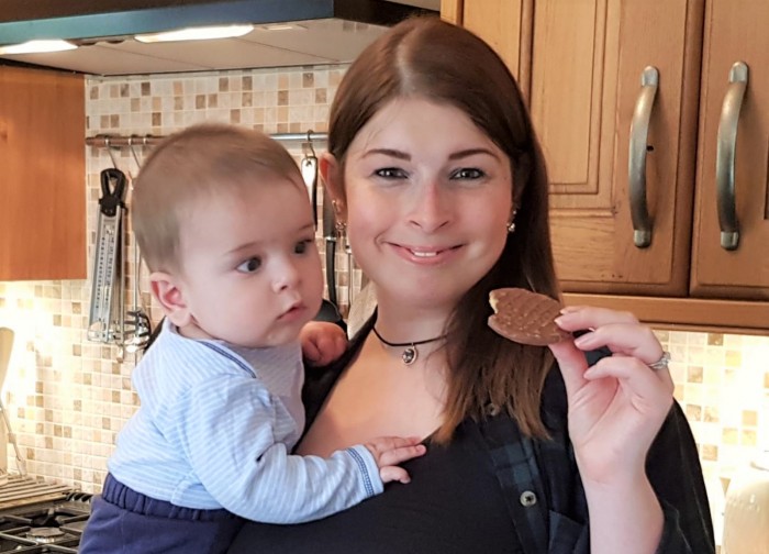 Janey and Joel desperate for a digestive chocolate biscuit!