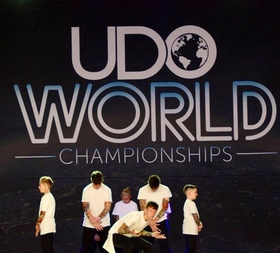 The boys showing off their moves on the stage at the 2018 UDO World Championships.