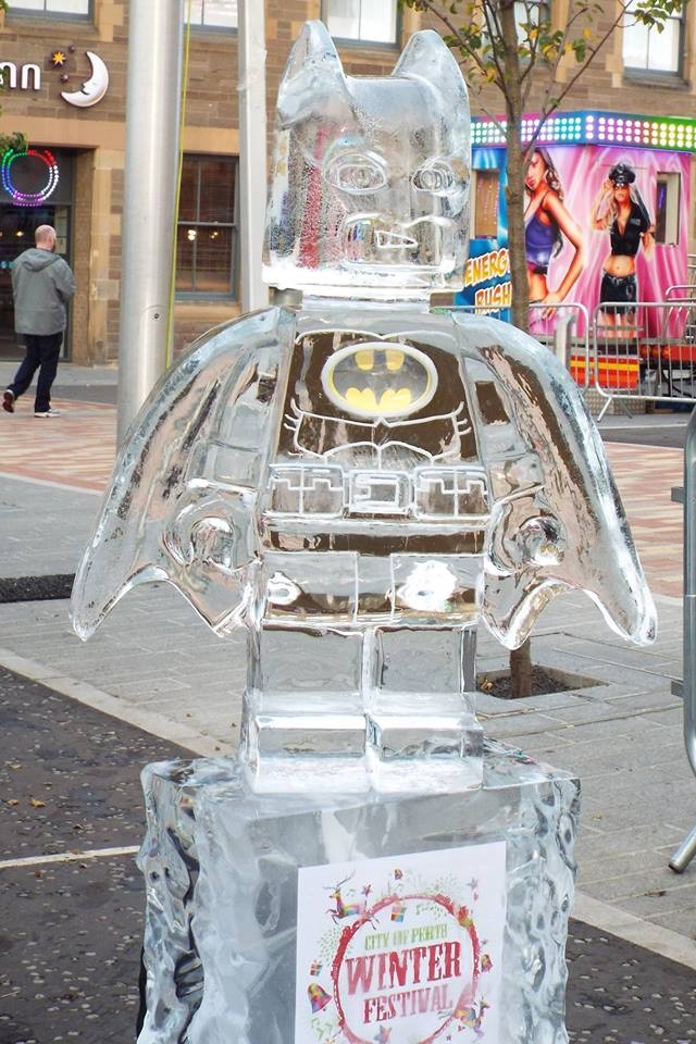 An impressive variety of ice sculptures lined the streets of Perth at the International Christmas market and lights switch on event from Princess statues to Batman