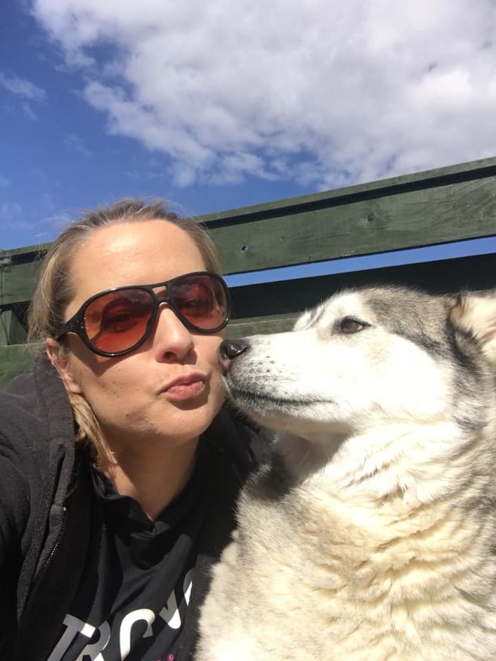 "One of my 3 handsome boys, Mika. He’s a proper mummie's boy!. We rescued him when he was 2 years old. He was very jumpy due to the bad start in life he had. If he was scared he used to jump on my knee! But these days he’s the most laid-back husky ever." - Cheryl Reid