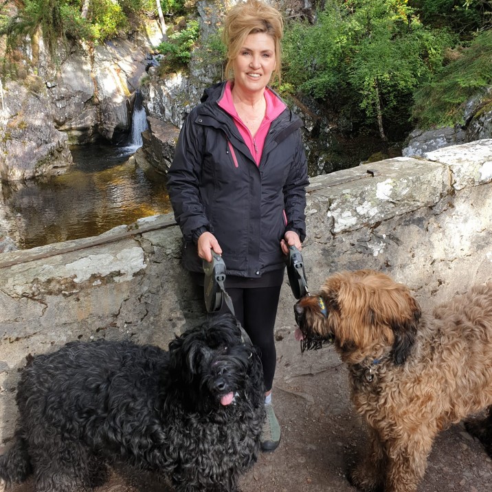 "This is Yogi and Booboo, and they are my heart! They say that briards are a heart wrapped up in a fur coat, and I would say that is spot on. l love them to the moon and back, and could not be without them! Yogi is a bit of a grumpy old man these days (just a bit like him indoors!), and Booboo is needy and crazy - a bit like me! Haha. I wouldn't have them any other way." - Eunice Watson