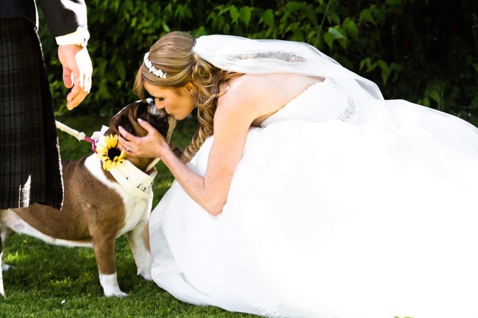 "This is Roxy and I on my wedding day! Roxy is the most loving and kind hearted dog, and she never fails to put a smile on our faces. To me she more than just a dog: she is our family." - Fiona Brailsford