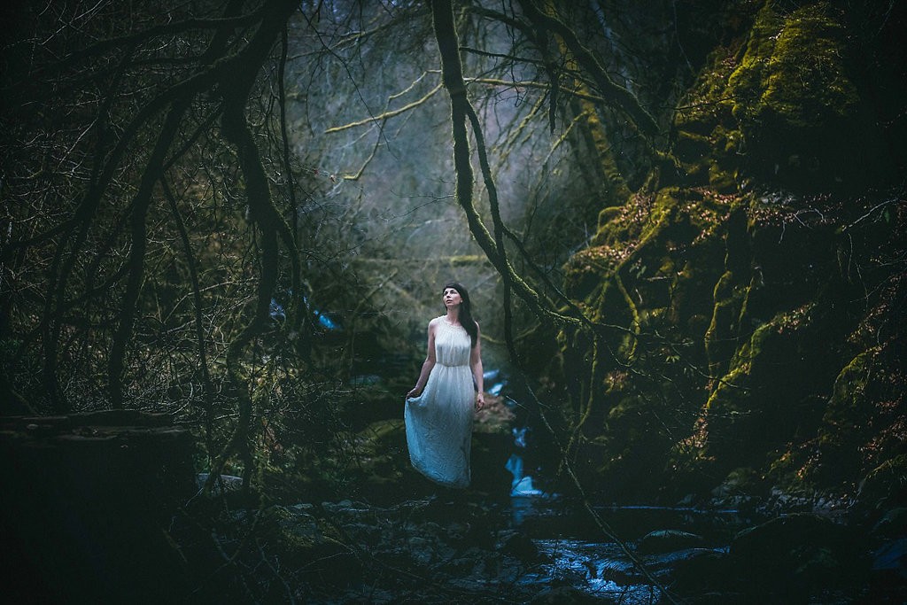 Kristy at the Birks of Aberfeldy at night.  This looks like something from a fairytale!