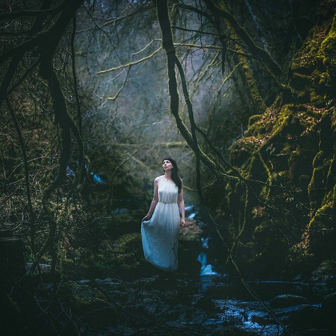 Kristy at the Birks of Aberfeldy at night.  This looks like something from a fairytale!