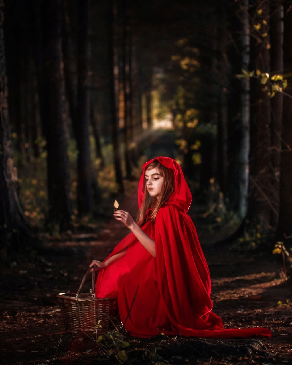 Little Red Riding Hood in the woods, we hope the big bad wolf isn't lurking in the shadows!