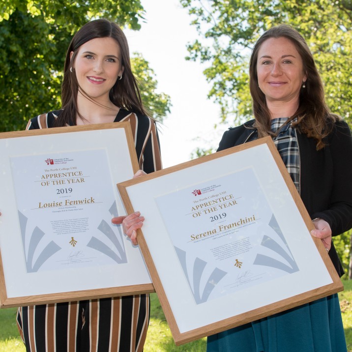 Louise Fenwich and Serina Fanchini both picked up prizes for "Apprentice of the year" at the annual Perth College UHI prize giving ceremony
