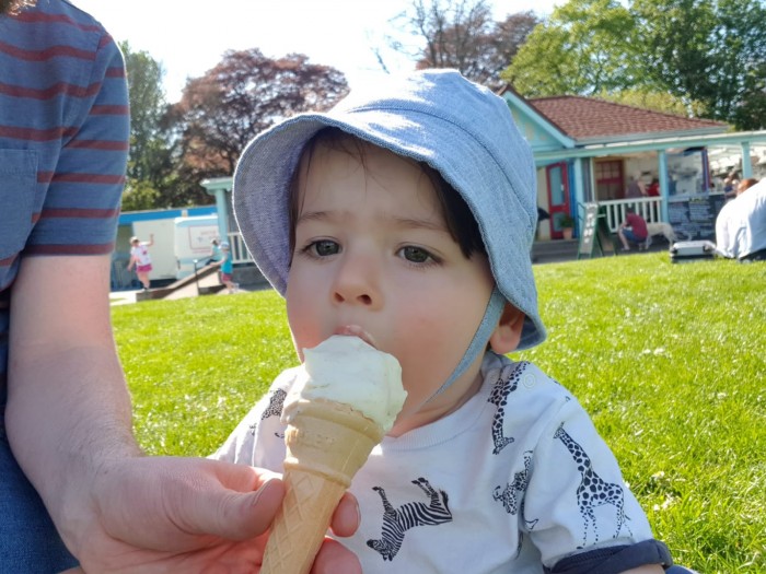 Joel cooling down with one of the South Inch Pavillion cafe's delicious ice creams!