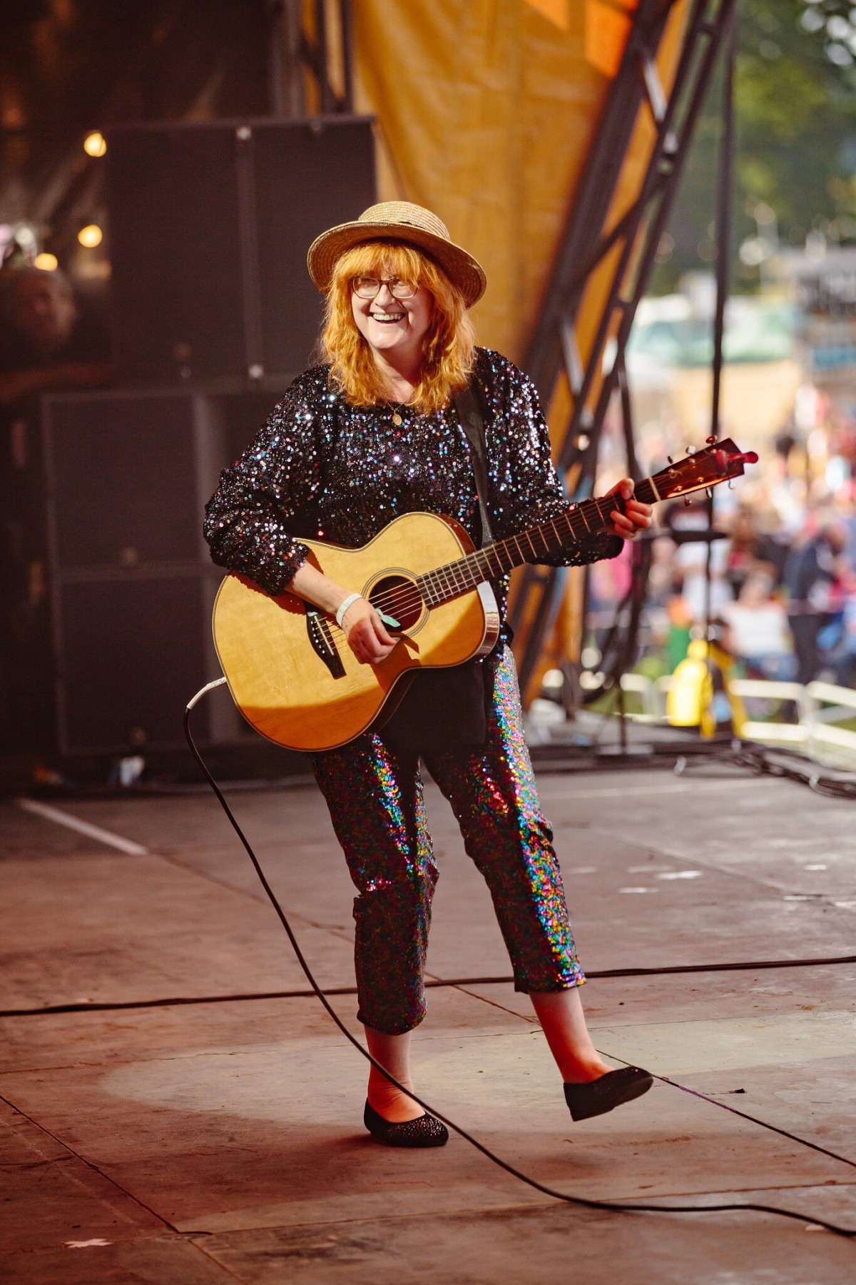 Eddi Reader playing her guitar at Rewind 2019.