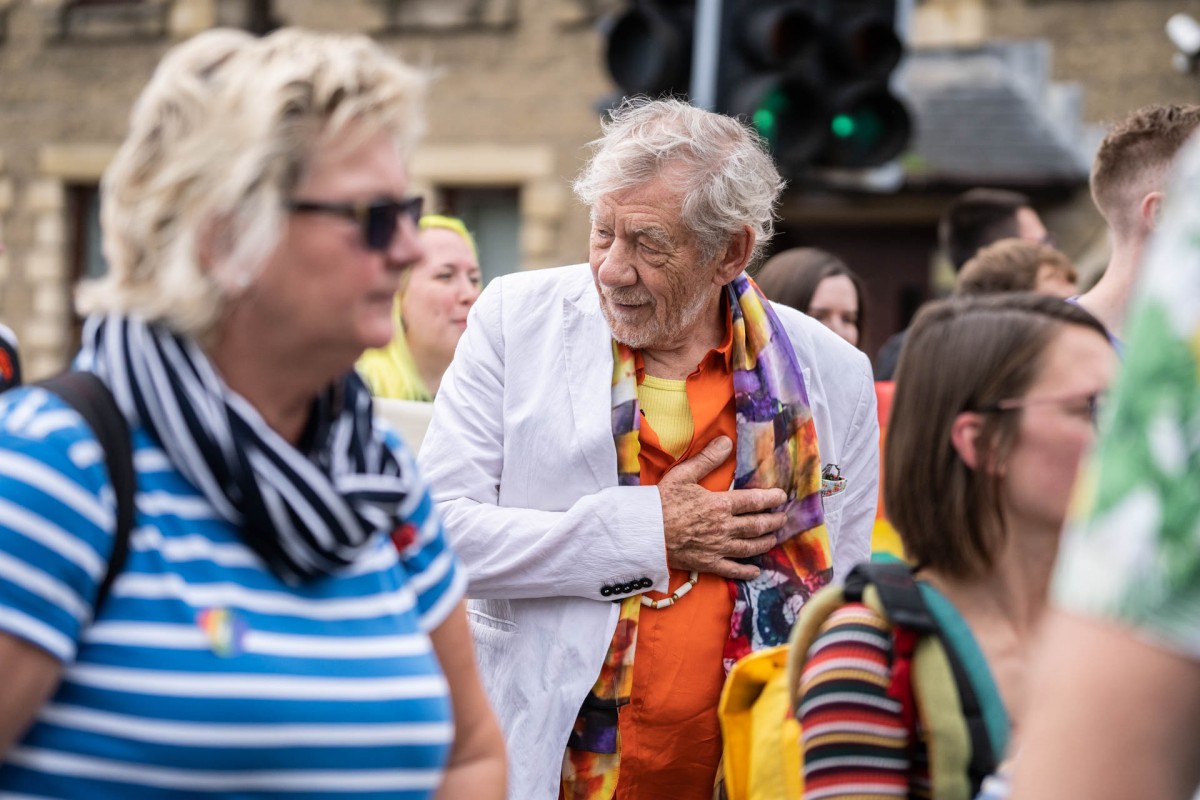Sir Ian McKellen with his hand on heart. Officially our new favourite Hollywood star. #Pride