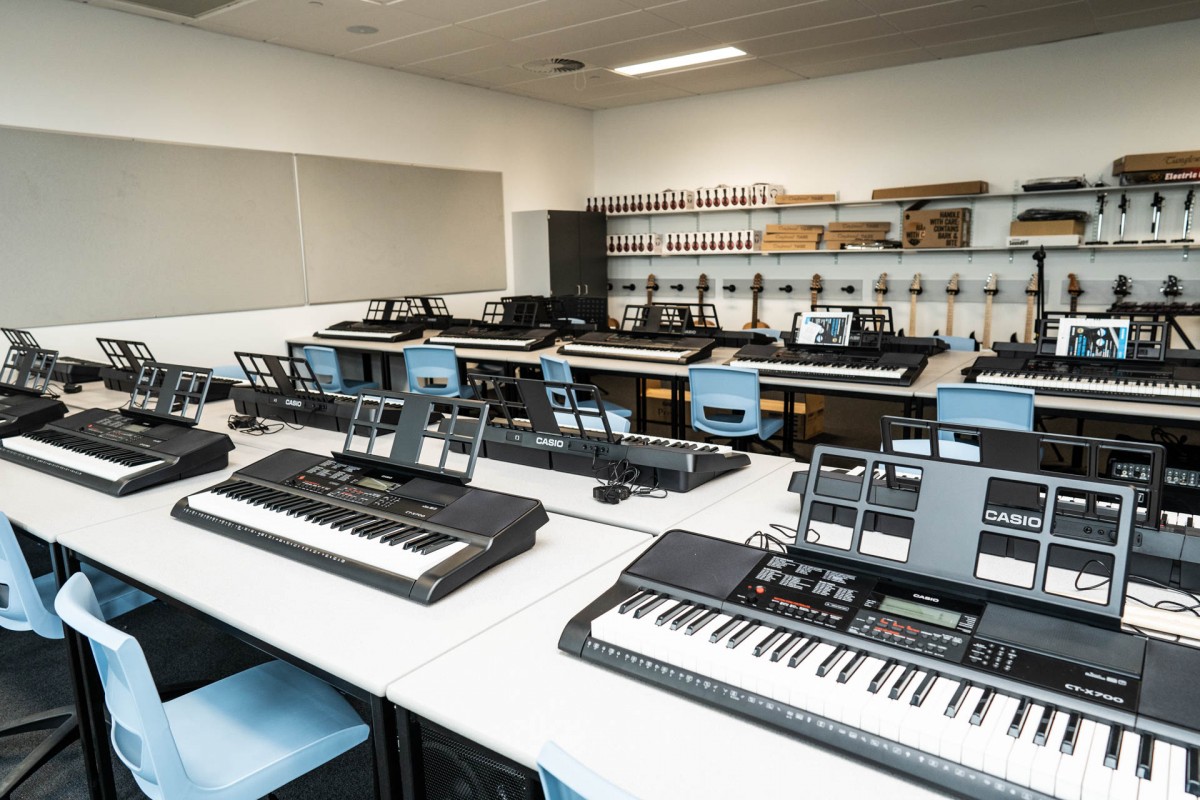 The music department boasts an impressive array of instruments, and is set up to allow creativity and imagination to flow.