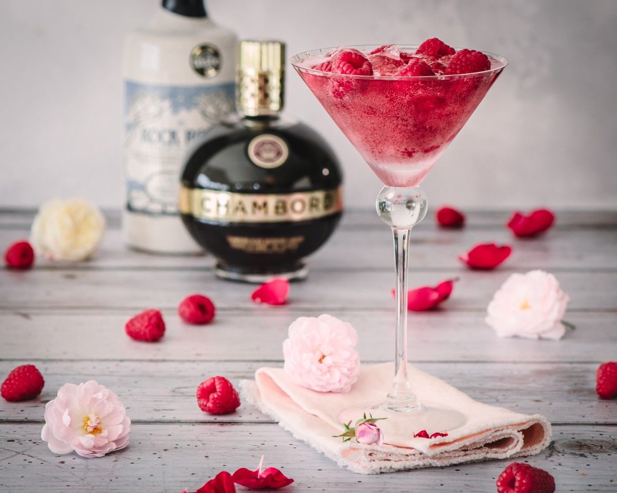 Rock Rose Gin Cocktail with Chambord and Raspberry