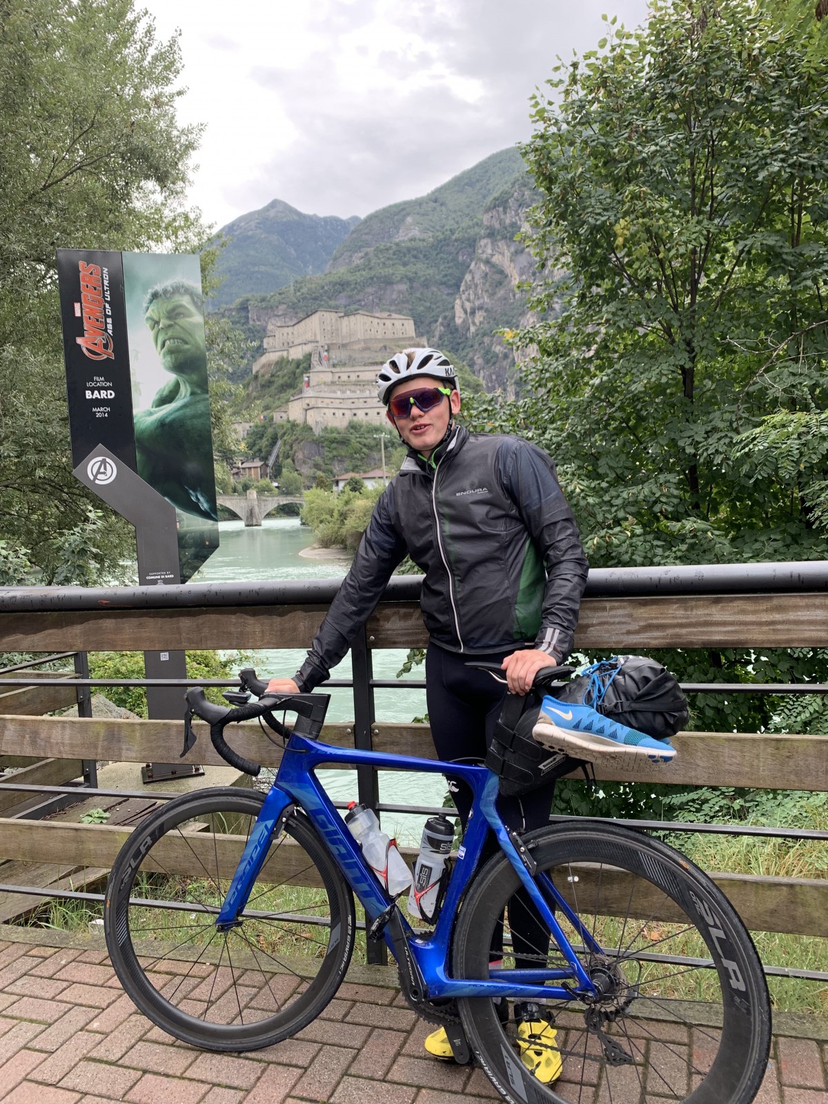 "Outside Fort Bard - a filming location for one of the Avengers films - I then cycled up to the top of the fort." - Olly