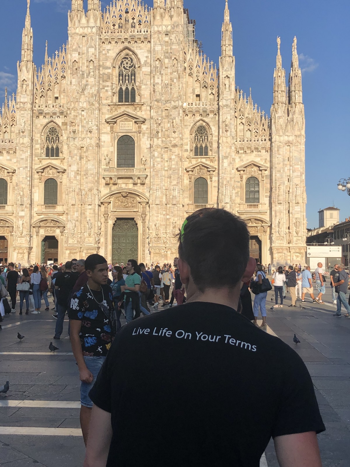 "My back in front of the Milan cathedral after the mission." - Olly