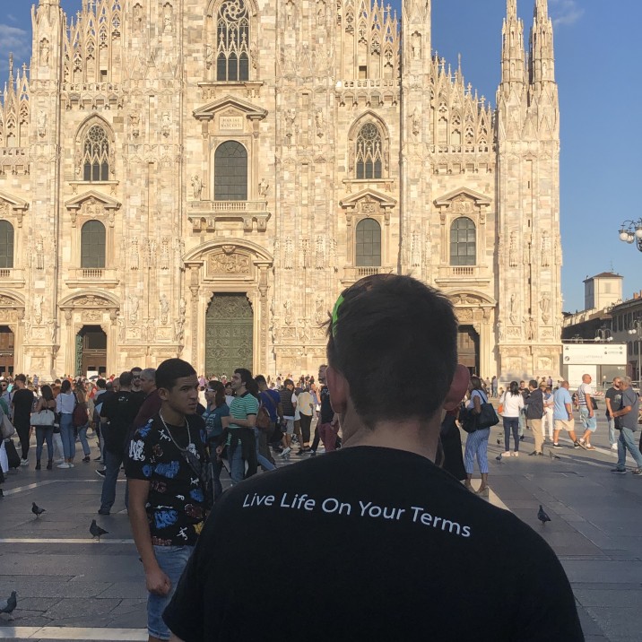 "My back in front of the Milan cathedral after the mission." - Olly