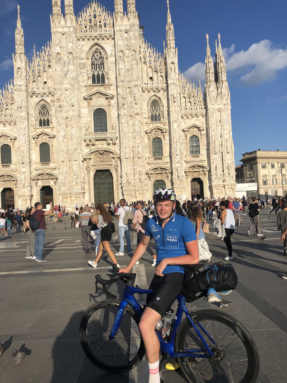 "Outside the Milan cathedral after completing the mission" - Olly