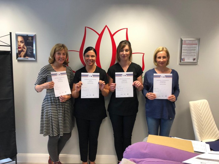 From Left to Right: Sammy Hibbert (Senses Salon & Spa Comrie), Nicola Nicoll (EnFlique Beauty Perth), Ashleigh Donachie (Senses Health & Beauty Ltd Aberagie), Gillian Henry (senses Salon & Spa Comrie)