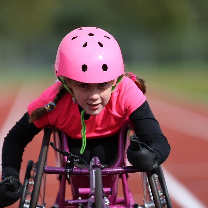Niamh Currie from Fife competing in her wheelchair sprint race.