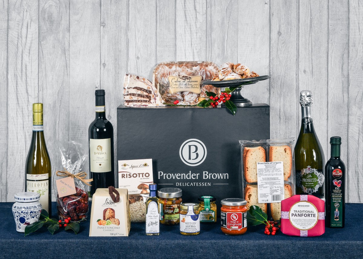 Provender Brown Hamper stuffed full of tasty goodies - prices started at £22 - £100.