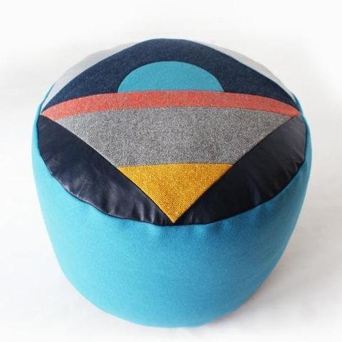 Handmade leather and wool Moonrise Pouf by Fun Makes Good.