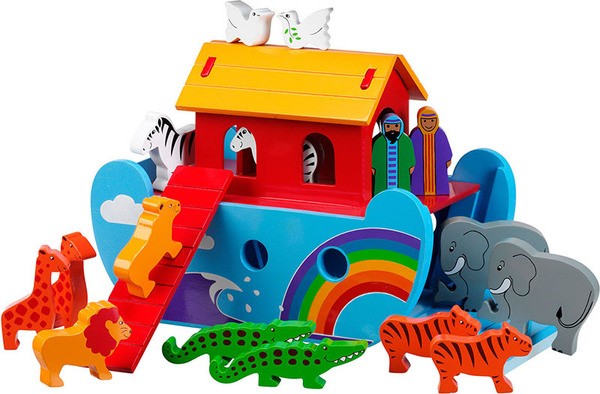 A wooden Noah's Ark set with 18 colourful characters.
