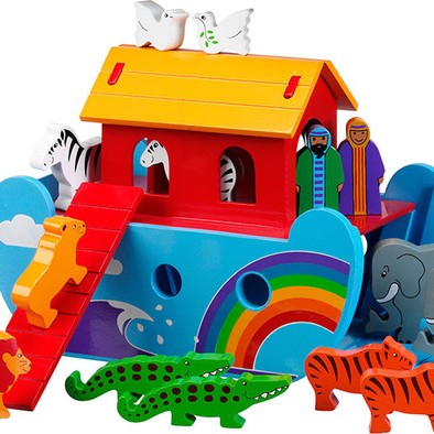 A wooden Noah's Ark set with 18 colourful characters.