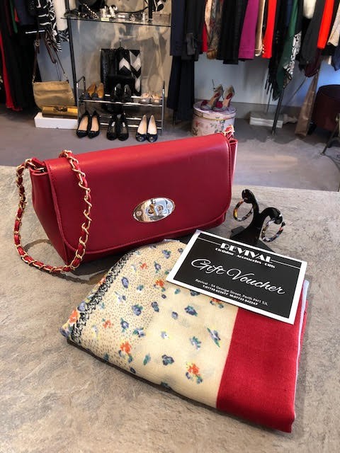 Handbag, earrings and a scarf as well as a £20.00 voucher to spend in store.