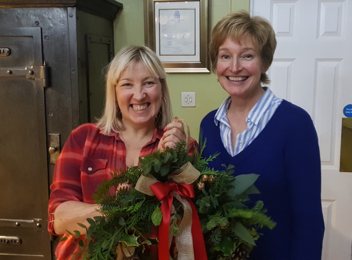 Nicky and Fiona with the finished wreath.